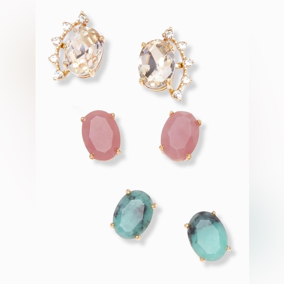 STELLA&DOT Halo Candy Oval stud earring set, gold/green/red - Picture 2 of 6